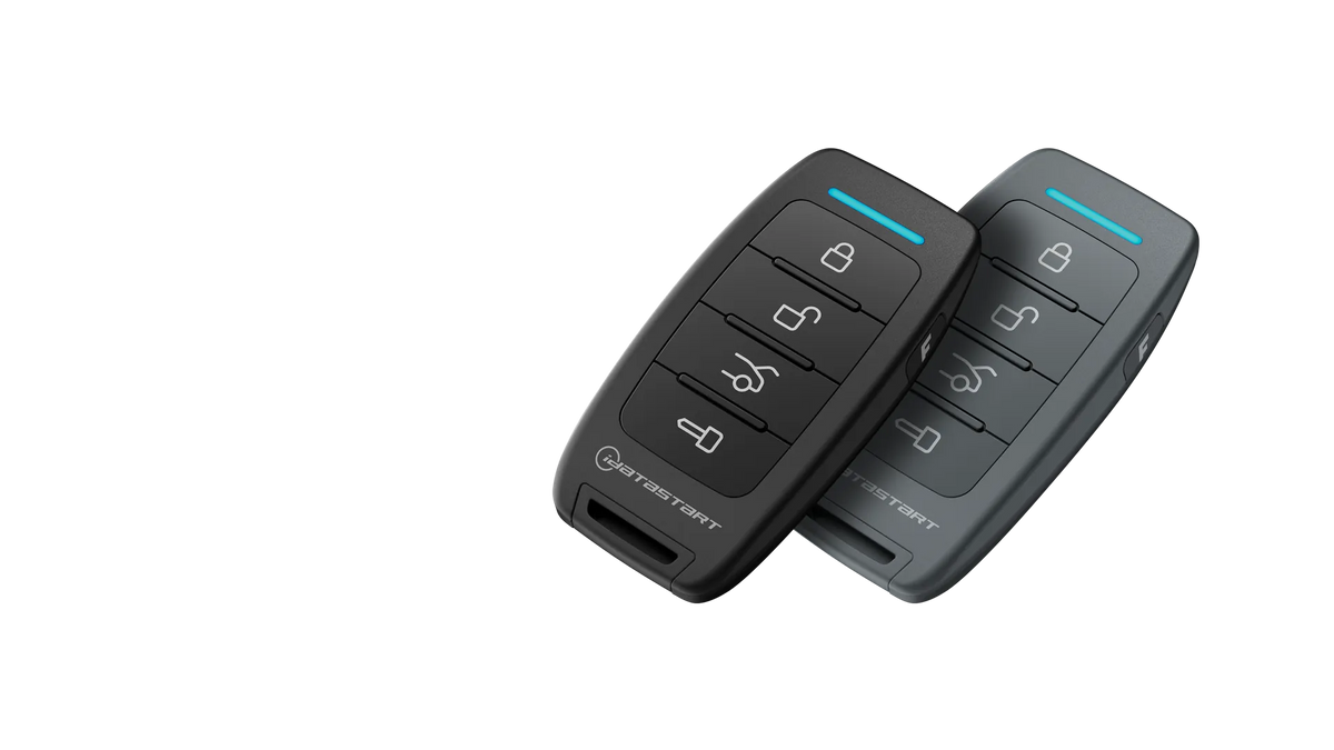 iDatastart R220 and R220G five-button two-way remotes side by side