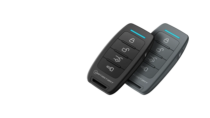 iDatastart R220 and R220G five-button two-way remotes side by side