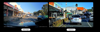 Viofo A329T 3CH "Concierge" Package showing wide angle and telephoto views with professional installation by Connected Car Experts.