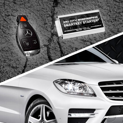 Mid City Engineering SKSNG204D4T Plug and Play Remote StarterⒺⒾⓈ with key fob beside white luxury car, professional installation, fast shipping.
