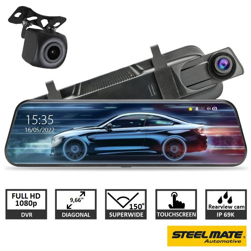 Steelmate M700 Mirror Dash Camera, 1080p+1080p @ 30fps, Touchscreen with fast shipping and professional installation.