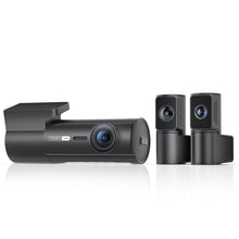 Viofo T340 4CH main unit, telephoto and rear cameras, three-quarter view