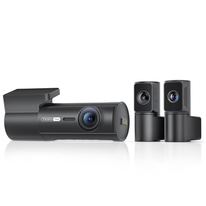Viofo T340 4CH main unit, telephoto and rear cameras, three-quarter view