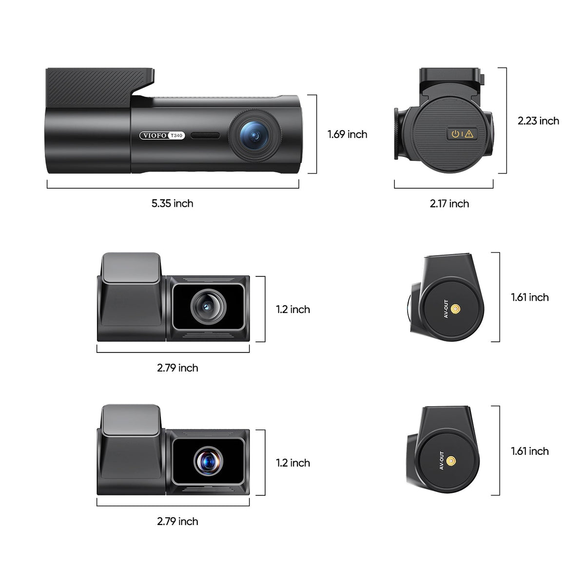Viofo T340 4CH camera dimensions