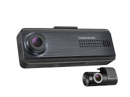 Black compact dash camera system featuring front and rear lenses for vehicle security and recording solutions