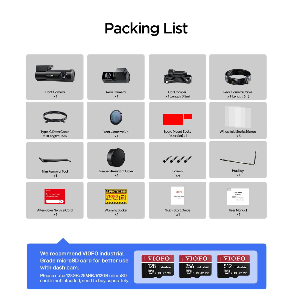 Viofo T330 2CH what's in the box