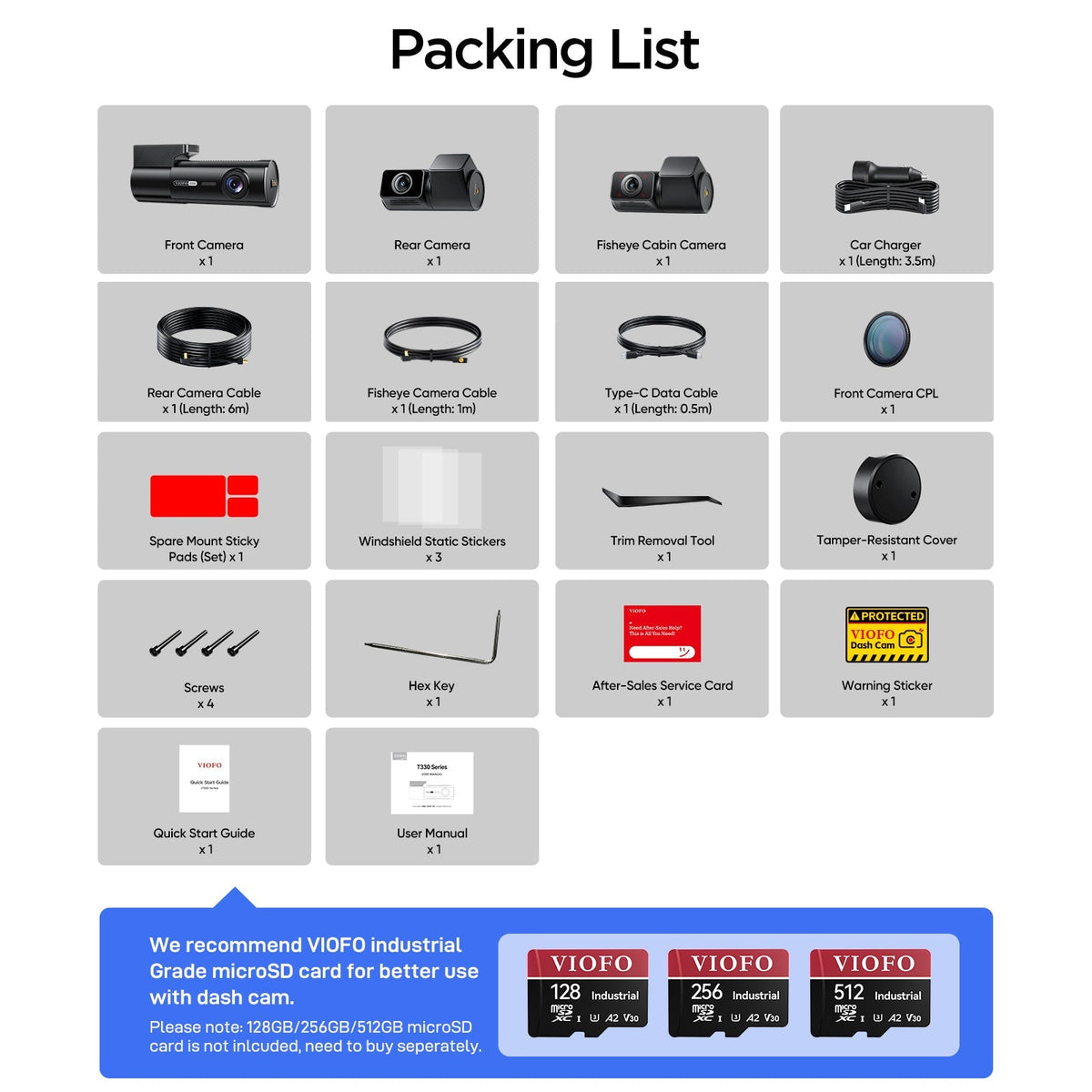 Viofo T330 3CH what's in the box