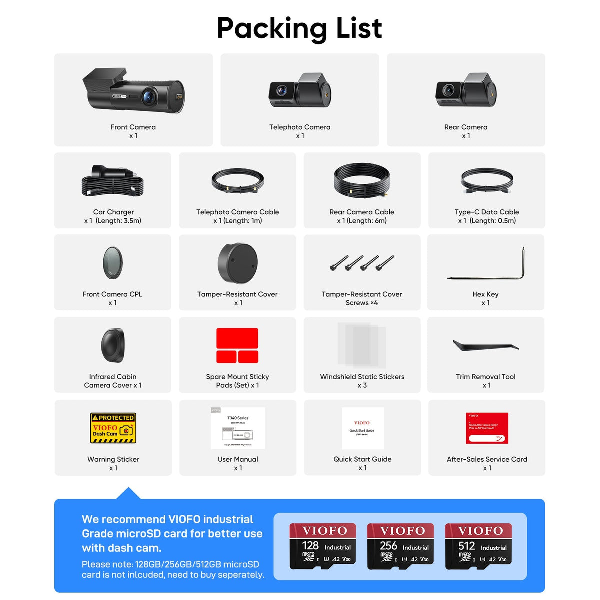 Viofo T340 4CH what's in the box