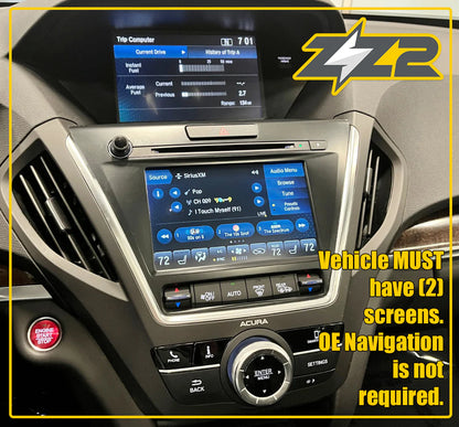ZZ-2 ITZ-ACURA-A Wireless CarPlay and Android Auto Interface installed in Acura dashboard with dual screens, fast shipping.