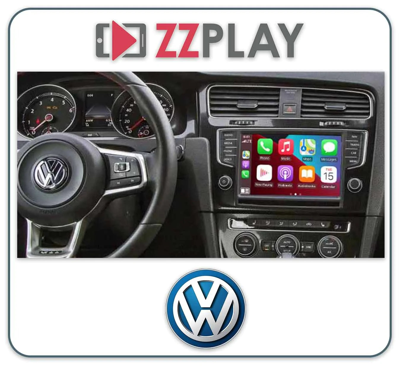 In-car dashboard featuring ZZ-2 IT3-MQB Wireless CarPlay and Android Auto Interface ⭕ Vehicle MUST have a CD player in glove compartment, connected car experts.