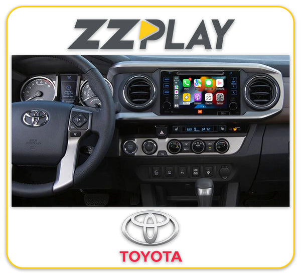 Dashboard and steering wheel of a Toyota car featuring ZZ-2 ITZ-TOY Wireless CarPlay and Android Auto Interface ⭕ NOT Compatible with Panoramic 360 camera system, Professional Installation, Fast Shipping, Connected Car Experts.