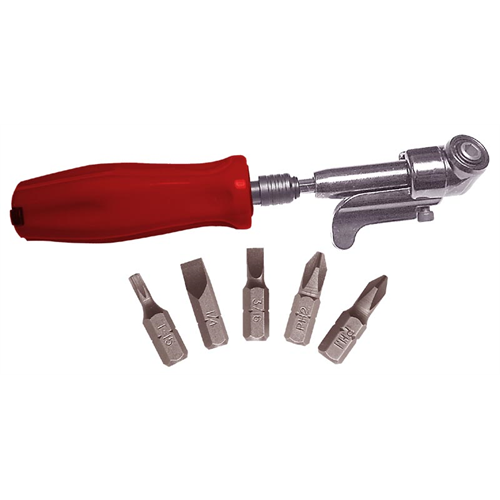 SKEW-PRO Industrial Grade Skew Driver with 5 Driver Bits and red ergonomic handle, professional installation and fast shipping.