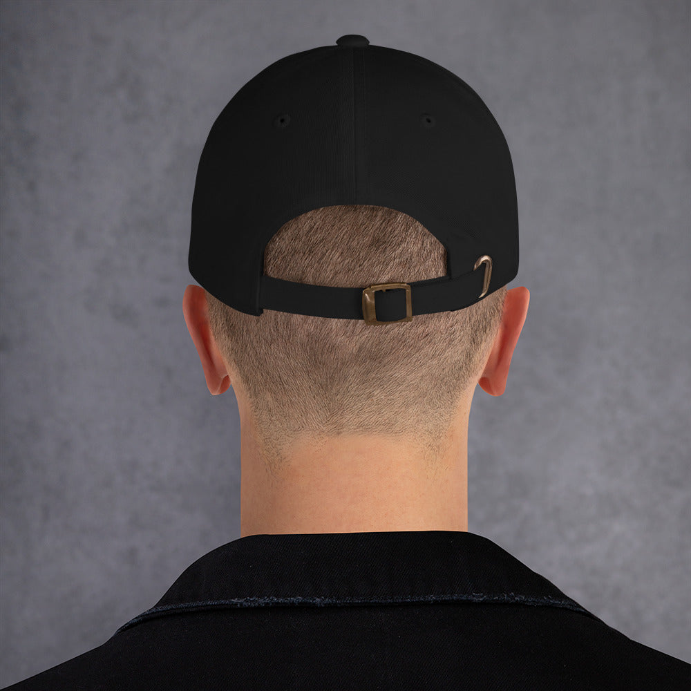 Back view of person wearing a black Lockdown Security - Dad hat with professional installation and fast shipping services.