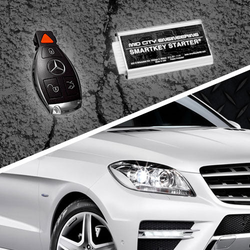 Mid City Engineering SKSNG166D3 Plug and Play Remote Starter with key fob and white luxury car, professional installation.
